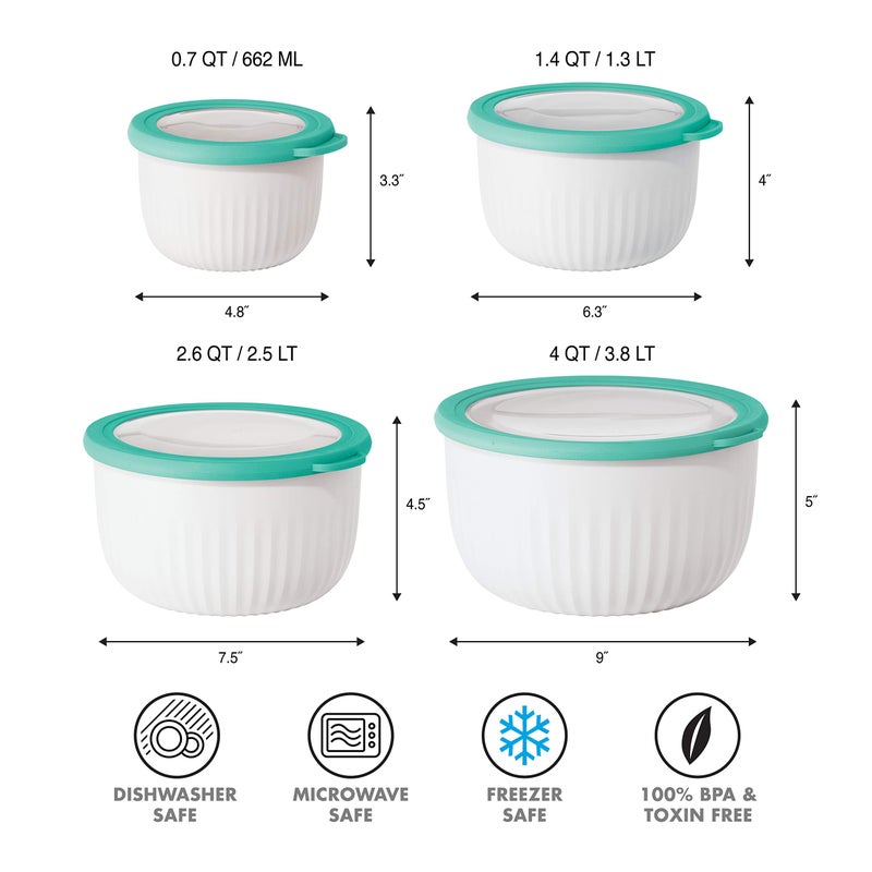 Oggi Prep, Store & Serve Plastic Bowl w/See-Thru Lid- Dishwasher, Microwave & Freezer Safe, (1.4 qt) White/Aqua - Image 5